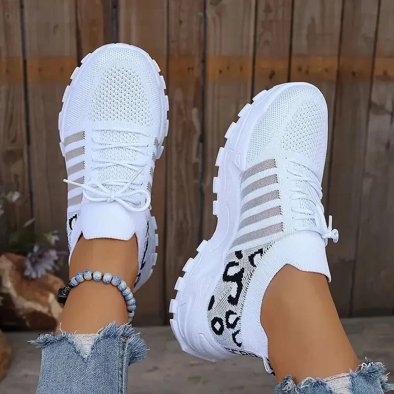 Leopard Print Lightweight Breathable Sneakers for Women – Casual Comfort Walking Shoes