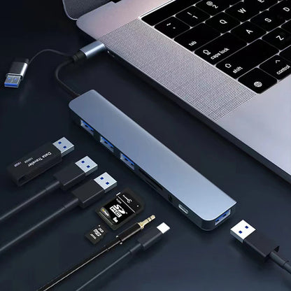 8-in-1 USB-C Hub Docking Station – Multiport Adapter with Audio Jack & SD Card Reader