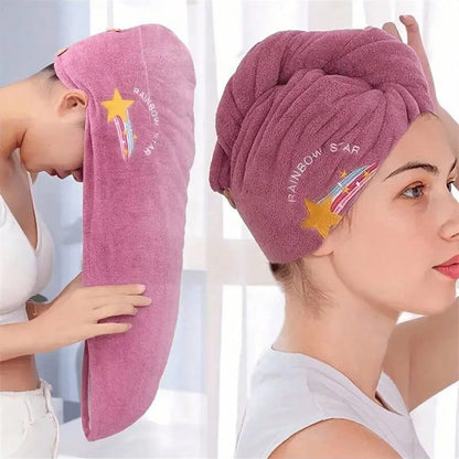 Embroidered Coral Fleece Hair Drying Cap – Quick Dry Absorbent Shower Towel for Women