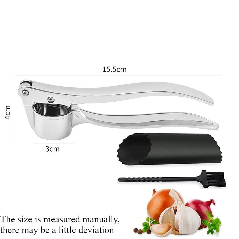 Stainless Steel Garlic Press Set – Garlic Mincer, Peeler & Cleaning Brush Kitchen Tool