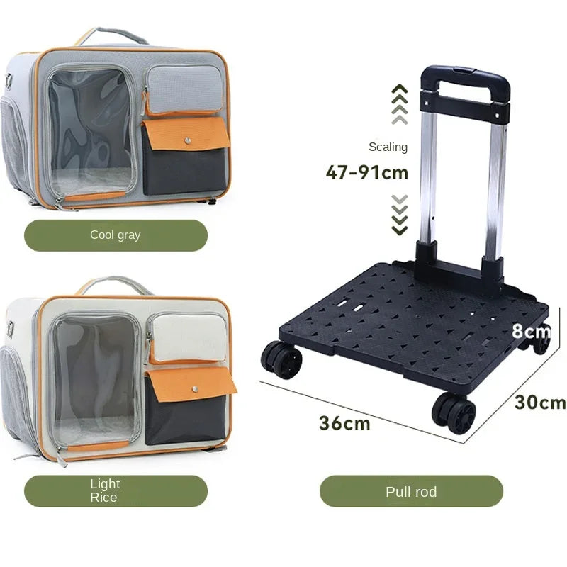 Portable Pet Trolley Travel Case with Capsule Window