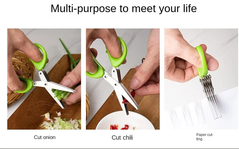 Multi-Layer Stainless Steel Kitchen Scissors – 3/5 Blade Herb & Vegetable Cutter