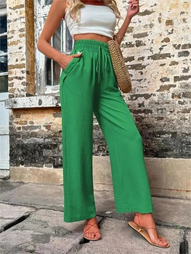 👖 High-Waist Elastic Straight-Leg Pants — Summer Loose Fit Casual Trousers