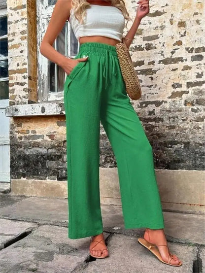 👖 High-Waist Elastic Straight-Leg Pants — Summer Loose Fit Casual Trousers