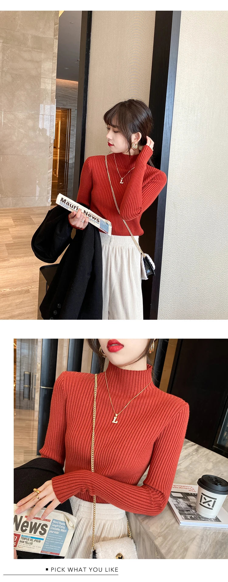 Elegant Solid Basic Knitted Tops Women Turtlneck Sweater Long Sleeve Casual Slim Pullover Korean Fashion Simple Chic Clothes