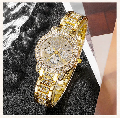 Amelia Gold Quartz Watch & Jewelry Set – 5 pcs