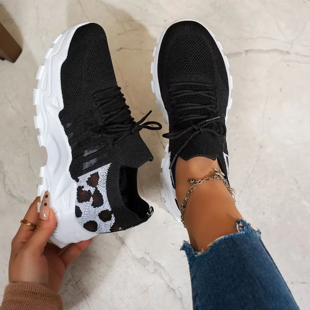 Leopard Print Lightweight Breathable Sneakers for Women – Casual Comfort Walking Shoes