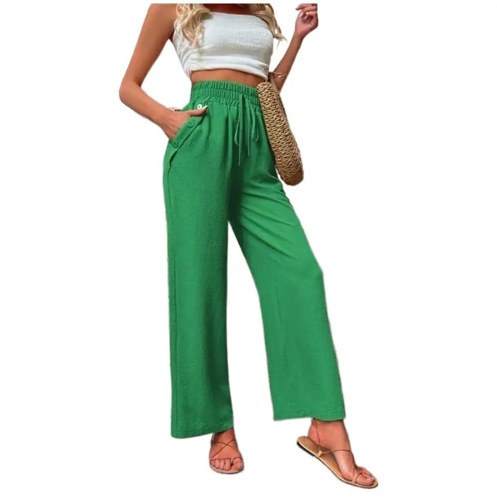 👖 High-Waist Elastic Straight-Leg Pants — Summer Loose Fit Casual Trousers
