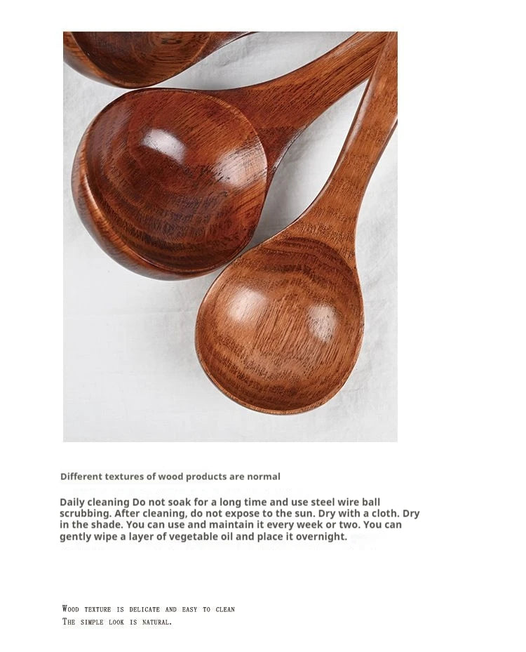 1pc Non-Stick Wooden Cooking Spoon,Daily Solid Anti-scalding Soup Ladle For Kitchen