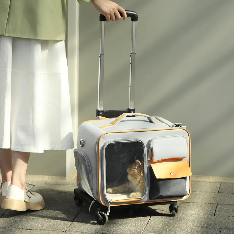 Portable Pet Trolley Travel Case with Capsule Window
