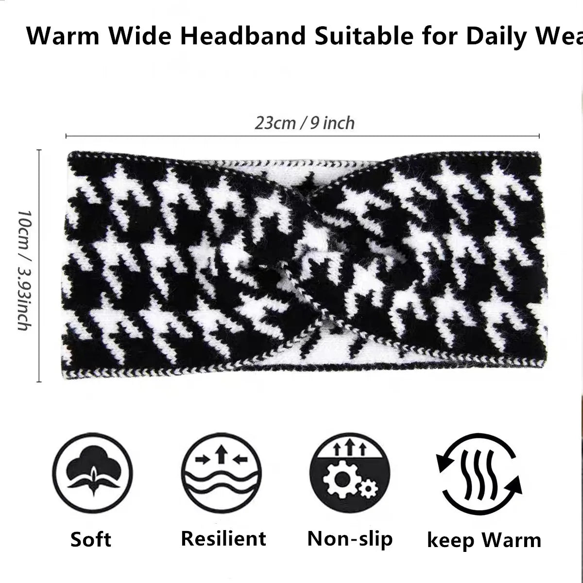 5PCS/3PCS Set Knitted Thousand Bird Fashion Women's Headbands Retro Warm High Elasticity Hairband Hair Accessoires