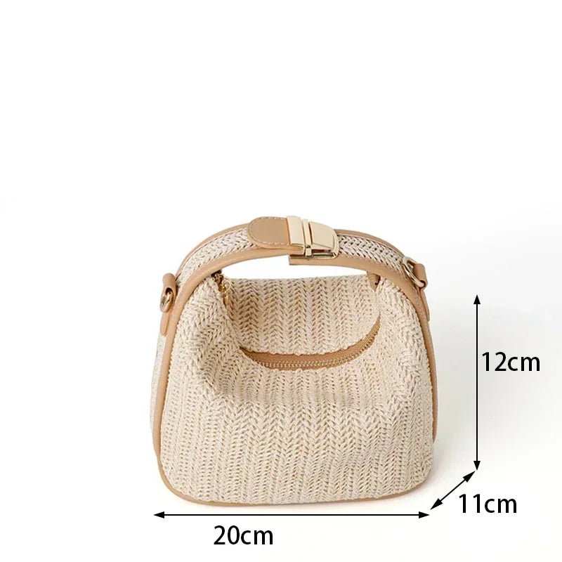 Summer Small Straw Handbag Trendy Shoulder Bag Woven Bucket Crossbody Bag Casual Seaside Beach Bag Gilrs Handle Tote