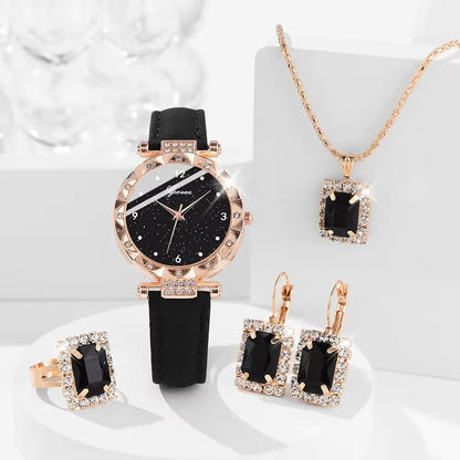Grace Luxury Rhinestone Watch & Bracelet Set – 5PCS Elegant Quartz Gift Set