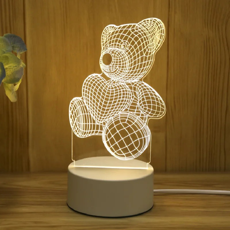 BearGlow™  3D Creative Bear Lamp - Acrylic USB LED Night Light for Home Decor and Gifts