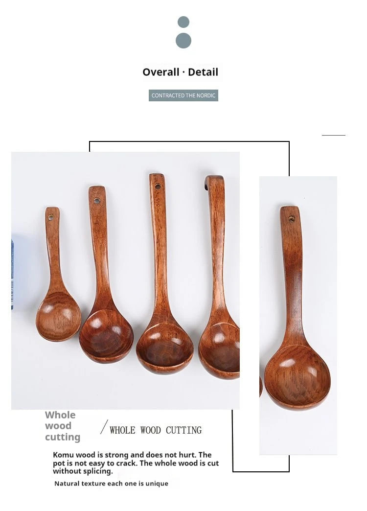1pc Non-Stick Wooden Cooking Spoon,Daily Solid Anti-scalding Soup Ladle For Kitchen