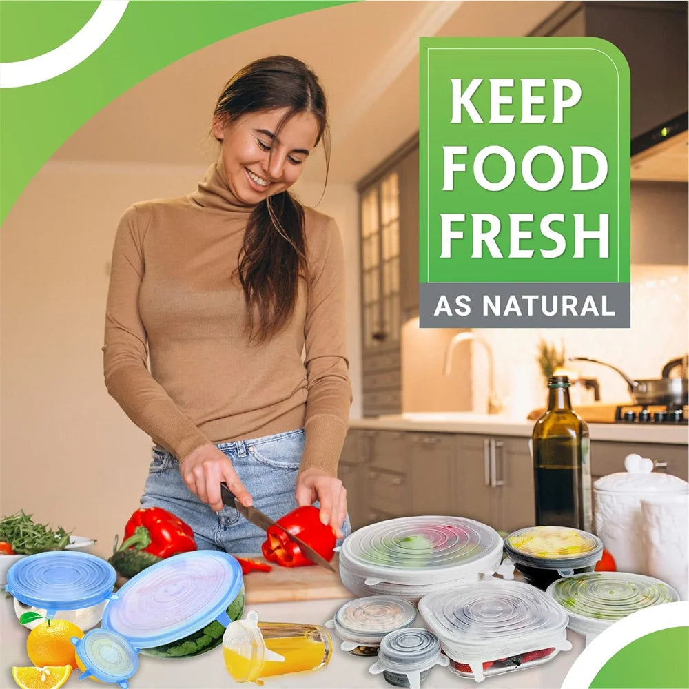Reusable Silicone Food Covers – 6-Piece Stretch Lids Set for Fresh Food Storage