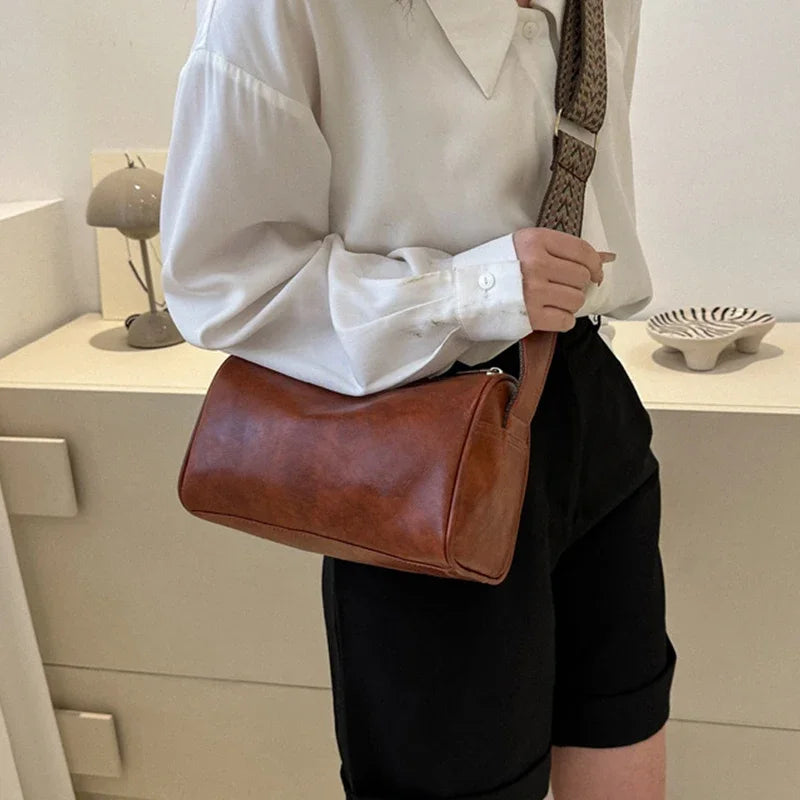 Vintage PU Leather Boston Women Small Handbag and Purse Fashion Designer Crossbody Bag Female Casual Travel Pillow Shoulder Bag