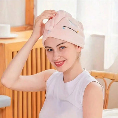 Embroidered Coral Fleece Hair Drying Cap – Quick Dry Absorbent Shower Towel for Women