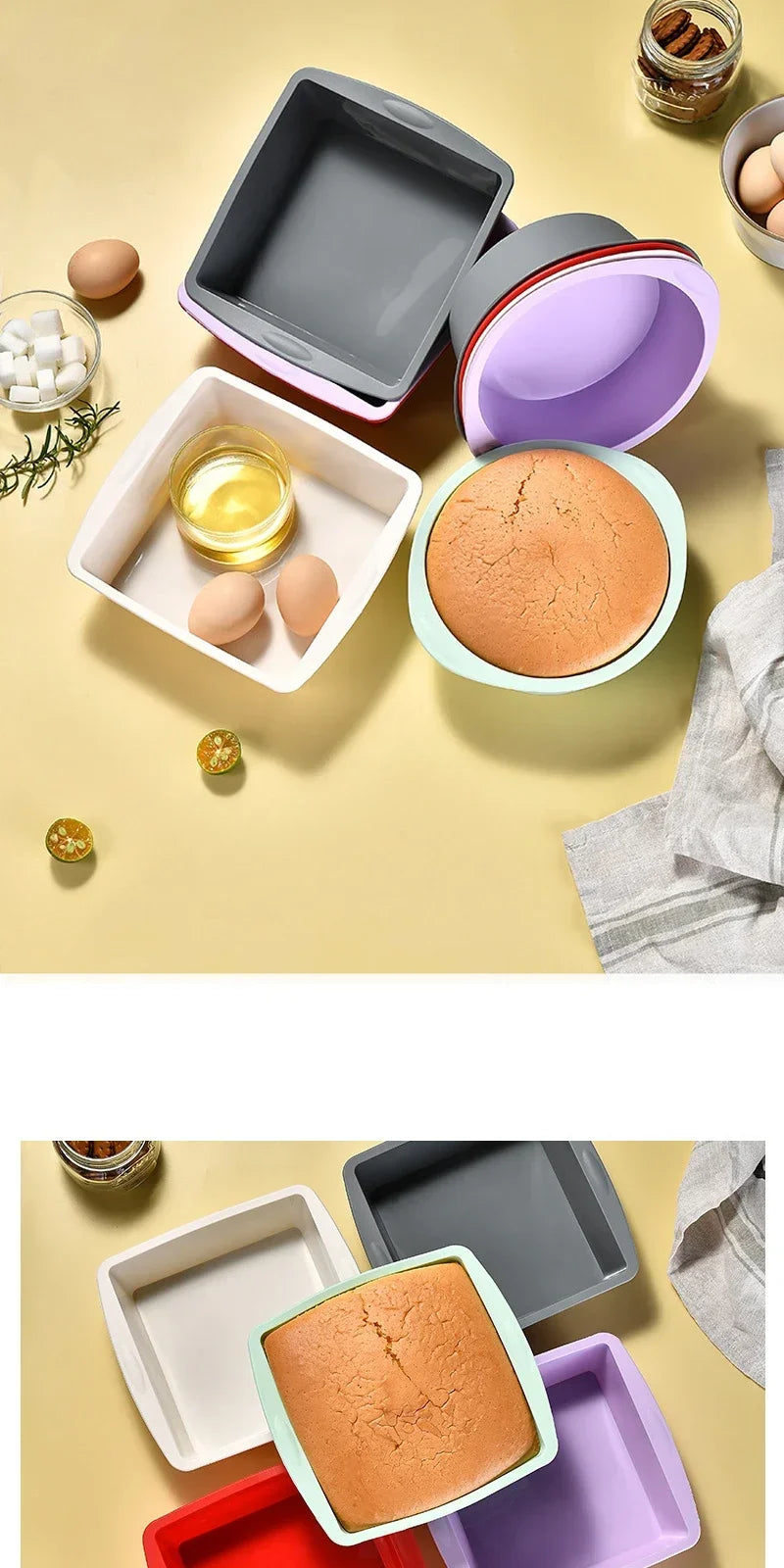 1/4Pcs Silicone Square Cake Plate Non-Stick Brownie Pot with Anti-Slip Handle Oven and Air Fryer Safe Perfect for Baking Cakes