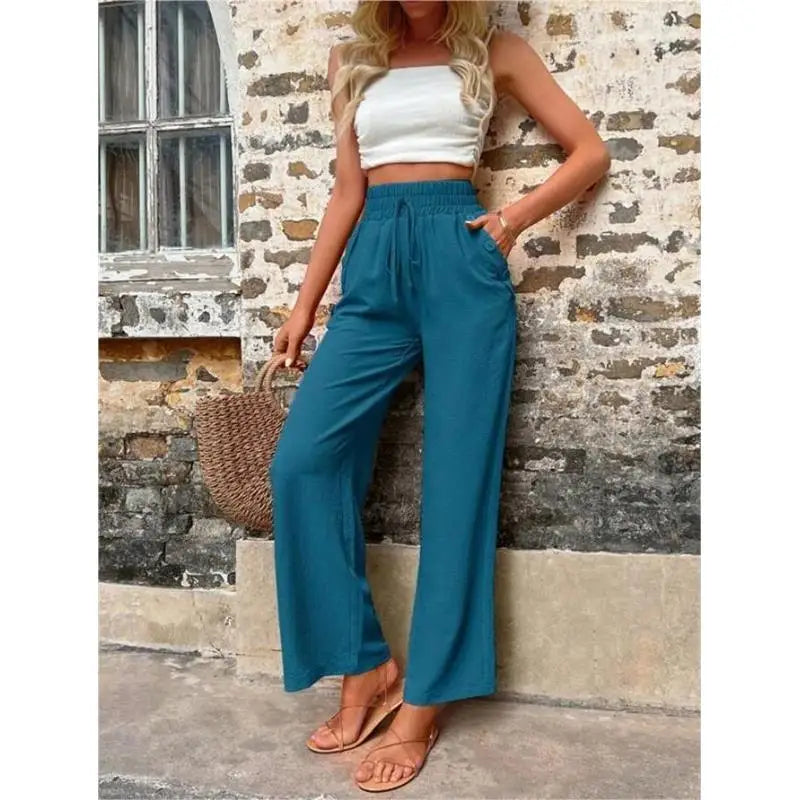 👖 High-Waist Elastic Straight-Leg Pants — Summer Loose Fit Casual Trousers