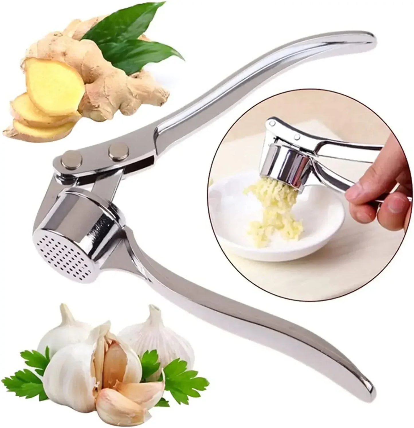 Stainless Steel Garlic Press Set – Garlic Mincer, Peeler & Cleaning Brush Kitchen Tool