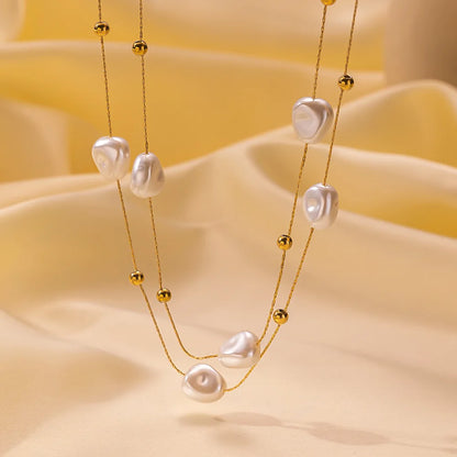 316L Stainless Steel 2in1 Large Pearl Pendant Necklace For Women New Trend Girls Neck Jewelry Chain Party Wedding Gift