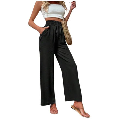 👖 High-Waist Elastic Straight-Leg Pants — Summer Loose Fit Casual Trousers