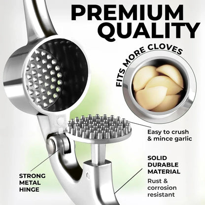 Stainless Steel Garlic Press Set – Garlic Mincer, Peeler & Cleaning Brush Kitchen Tool