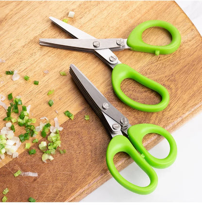 Multi-Layer Stainless Steel Kitchen Scissors – 3/5 Blade Herb & Vegetable Cutter