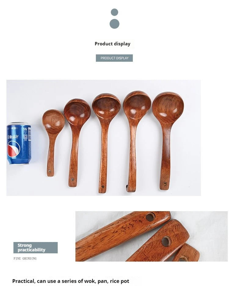 1pc Non-Stick Wooden Cooking Spoon,Daily Solid Anti-scalding Soup Ladle For Kitchen