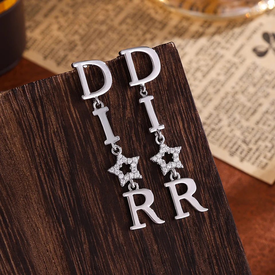 ZAKOL Korean Fashion Pearl Drop Earrings for Women Luxury Elegant Shiny Zircon D-letter Charm Hoop Earring Wedding Jewelry