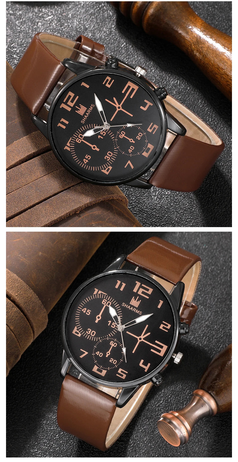 Men’s Fashion Watch & Bracelet Set – 5PCS Retro Quartz Leather Wristwatch
