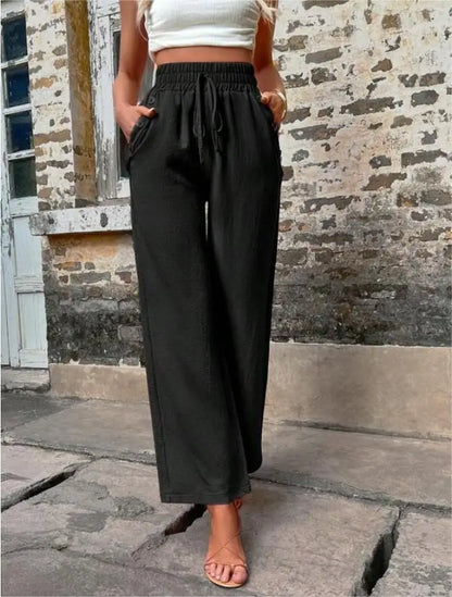 👖 High-Waist Elastic Straight-Leg Pants — Summer Loose Fit Casual Trousers