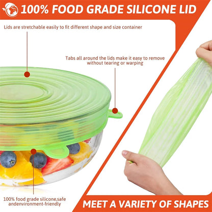 Reusable Silicone Food Covers – 6-Piece Stretch Lids Set for Fresh Food Storage