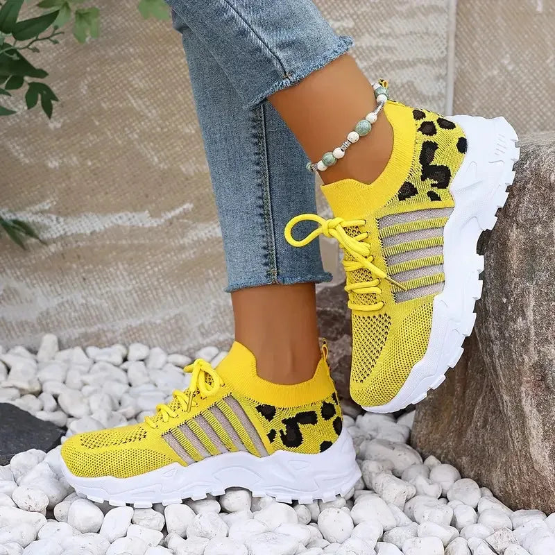 Leopard Print Lightweight Breathable Sneakers for Women – Casual Comfort Walking Shoes