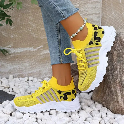 Leopard Print Lightweight Breathable Sneakers for Women – Casual Comfort Walking Shoes