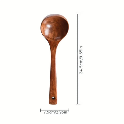 1pc Non-Stick Wooden Cooking Spoon,Daily Solid Anti-scalding Soup Ladle For Kitchen