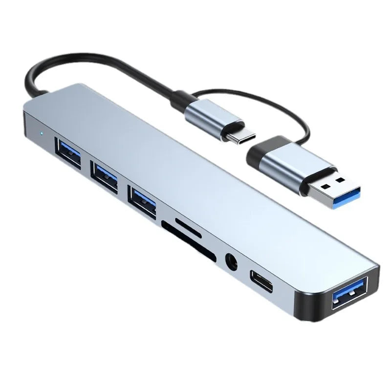 8-in-1 USB-C Hub Docking Station – Multiport Adapter with Audio Jack & SD Card Reader