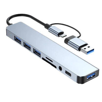 8-in-1 USB-C Hub Docking Station – Multiport Adapter with Audio Jack & SD Card Reader