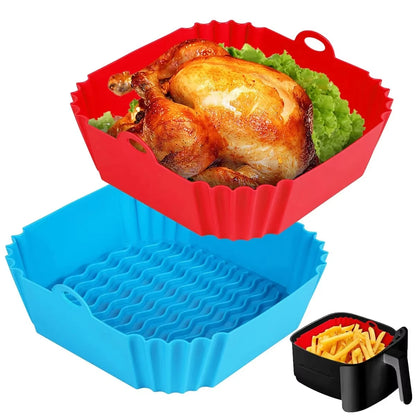Silicone Air Fryer Pot Tray – Reusable Square Food-Safe Baking Basket for Oven, BBQ & Airfryer