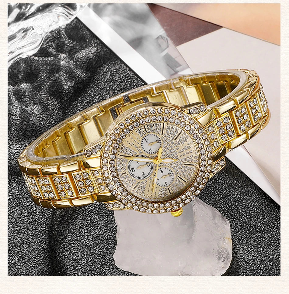 Amelia Gold Quartz Watch & Jewelry Set – 5 pcs