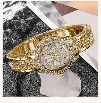 Amelia Gold Quartz Watch & Jewelry Set – 5 pcs