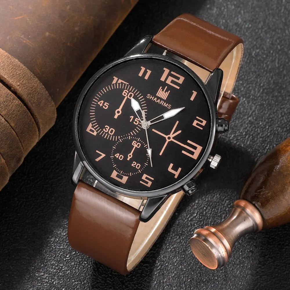 Men’s Fashion Watch & Bracelet Set – 5PCS Retro Quartz Leather Wristwatch