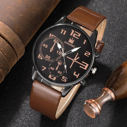 Men’s Fashion Watch & Bracelet Set – 5PCS Retro Quartz Leather Wristwatch