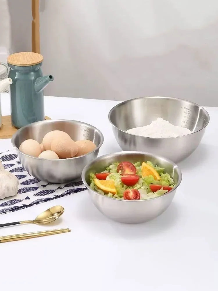 1-3 Stainless Steel Bowl Set with Scale for Cooking Baking Food Storage Large Capacity Mixing Bowls for Home Kitchen Essentials