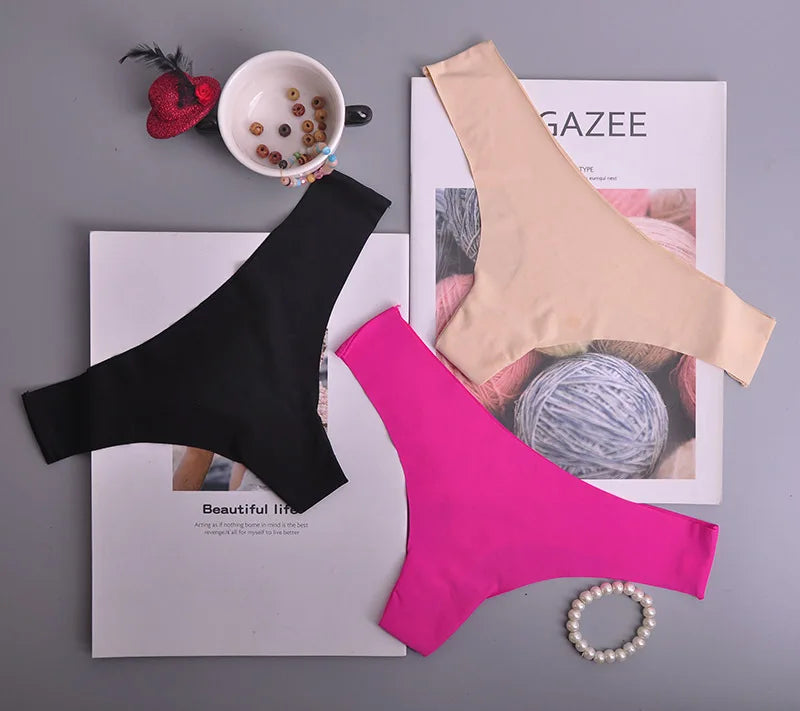 3PCS  Panties Women Ice Silk Underwear Low Waist V-Waist Briefs Cotton Crotch Breathable Quick-Drying Sports Underwear