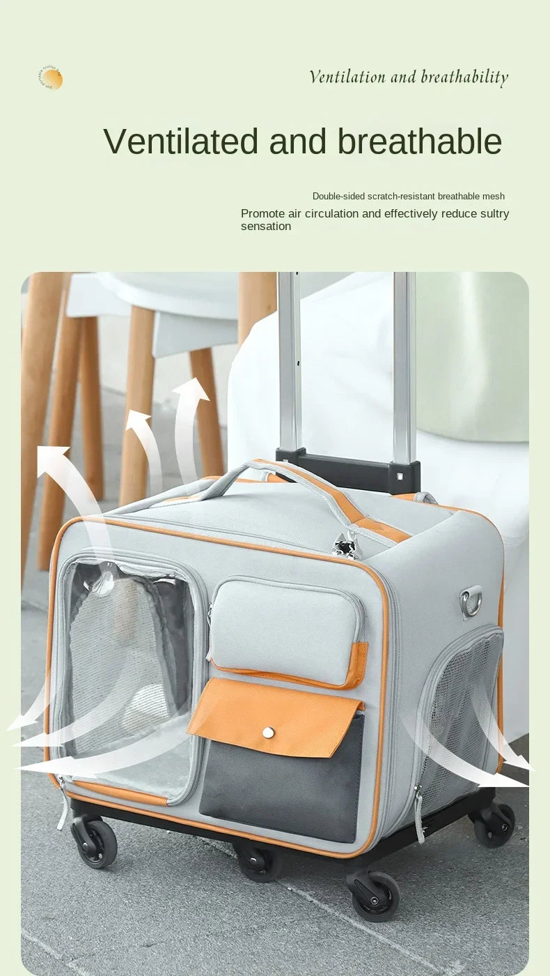 Portable Pet Trolley Travel Case with Capsule Window
