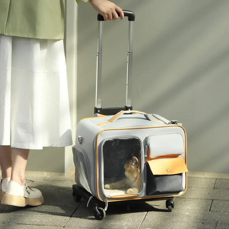 Portable Pet Trolley Travel Case with Capsule Window