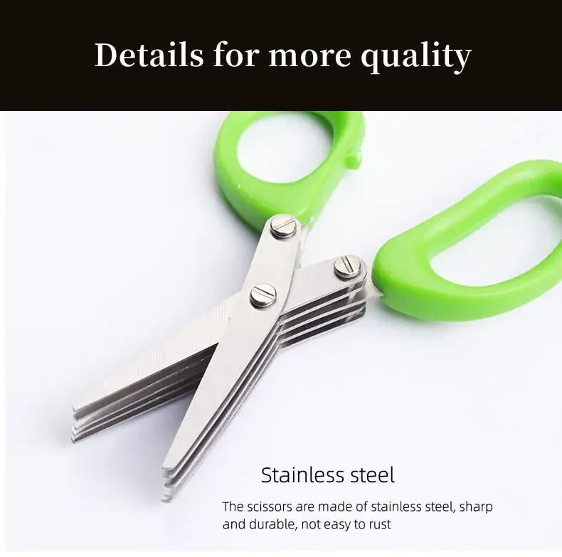 Multi-Layer Stainless Steel Kitchen Scissors – 3/5 Blade Herb & Vegetable Cutter