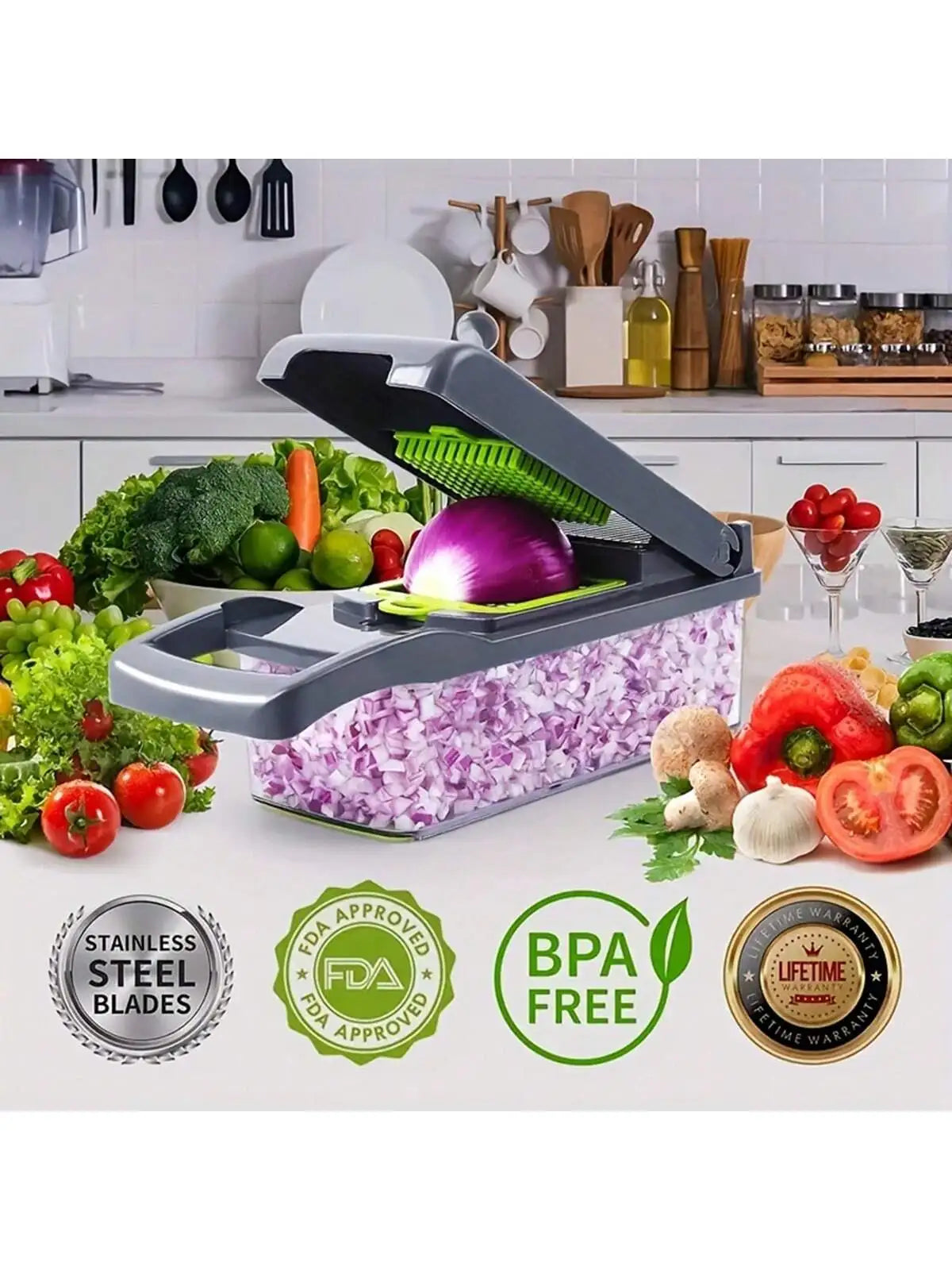 14-in-1 Multifunction Vegetable Chopper – Food Slicer & Dicer Set with Container